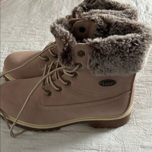 Lugz Women's Blush/Taupe Lace-Up Faux Fur Collar Boots